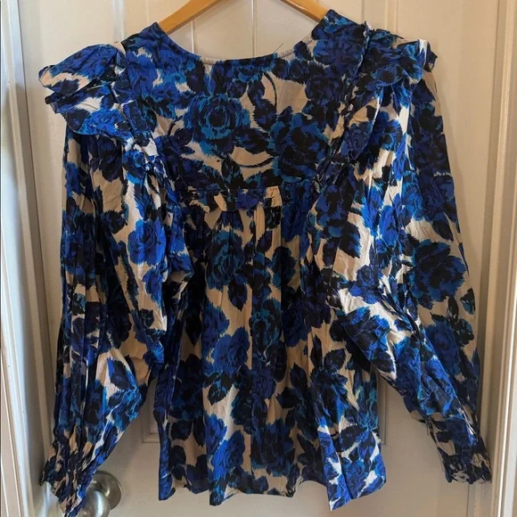 OLIVACEOUS ENGLISH ROSE GARDEN RUFFLE TOP - Picture 5 of 6